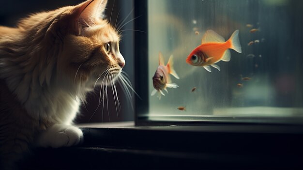 Adorable looking kitten with fish