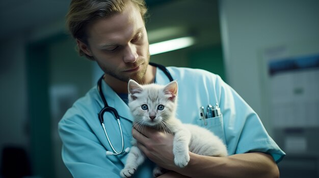 Adorable looking kitten with vet