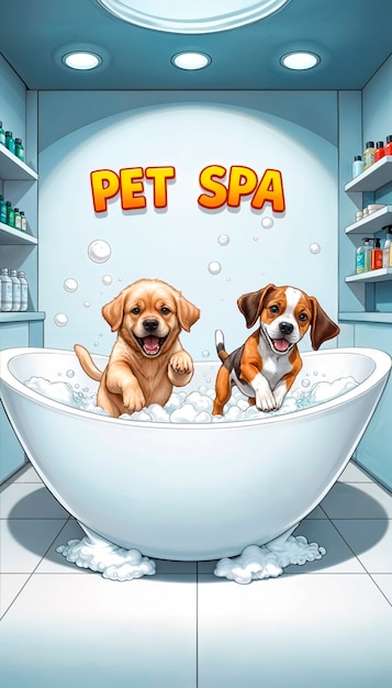 Adorable pet enjoying a spa day illustration