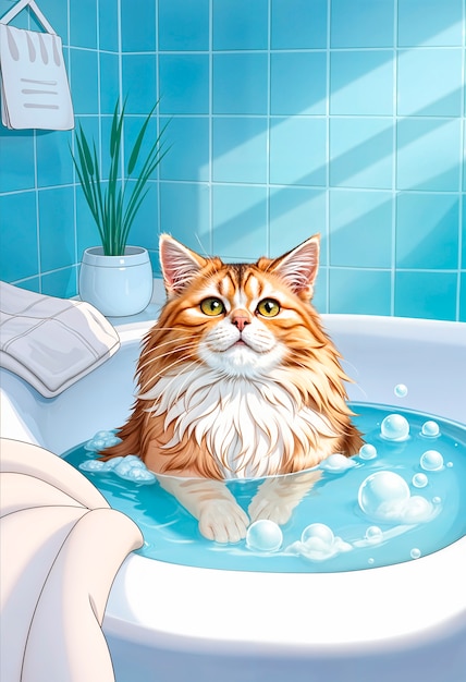 Adorable pet enjoying a spa day illustration