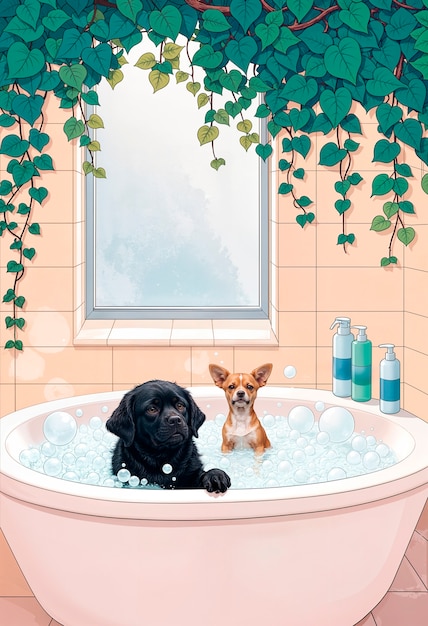 Adorable pet enjoying a spa day illustration