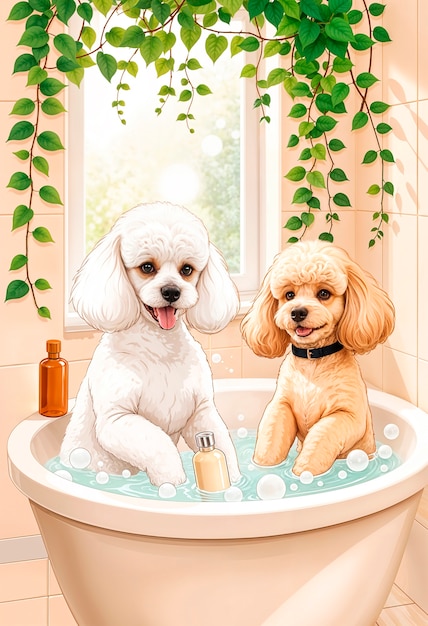 Free photo adorable pet enjoying a spa day illustration