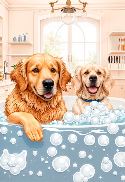 Adorable pet enjoying a spa day illustration