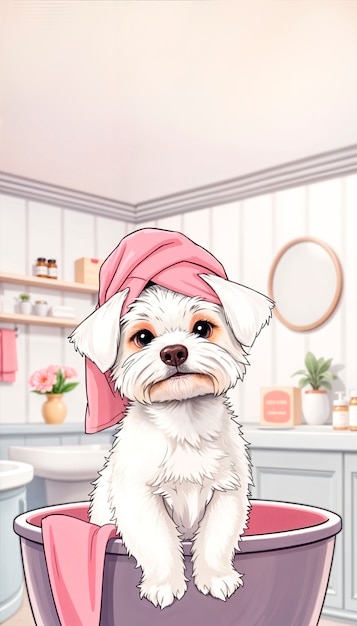 Adorable pet enjoying a spa day illustration