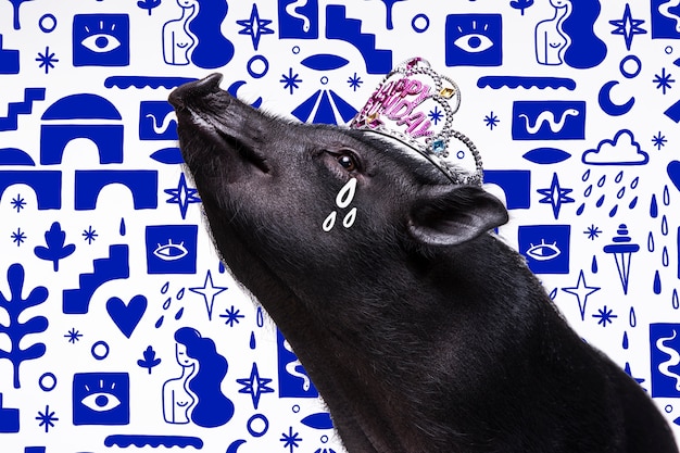 Free Photo adorable pig with abstract colorful graphic background