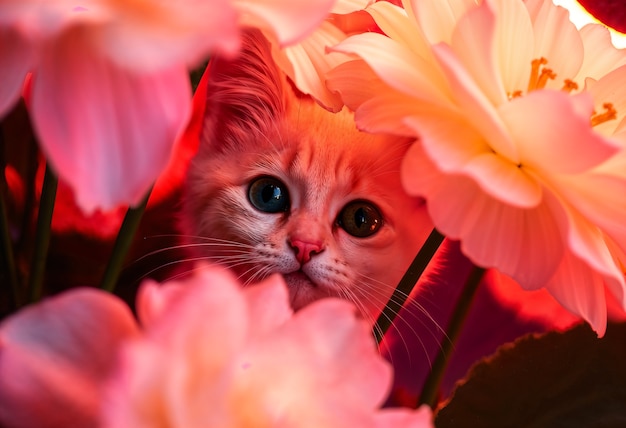 Adorable portrait of pet surrounded by flowers