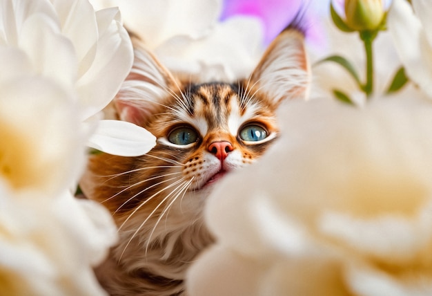 Free photo adorable portrait of pet surrounded by flowers