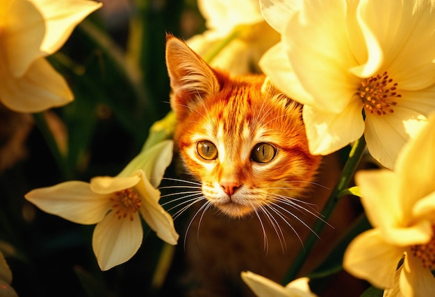 Free Photo adorable portrait of pet surrounded by flowers