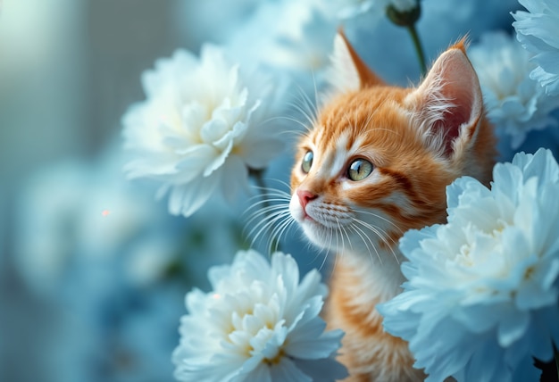 Free photo adorable portrait of pet surrounded by flowers