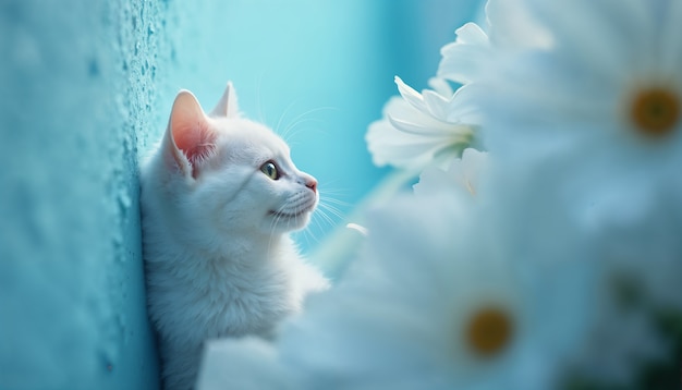 Free Photo adorable portrait of pet surrounded by flowers