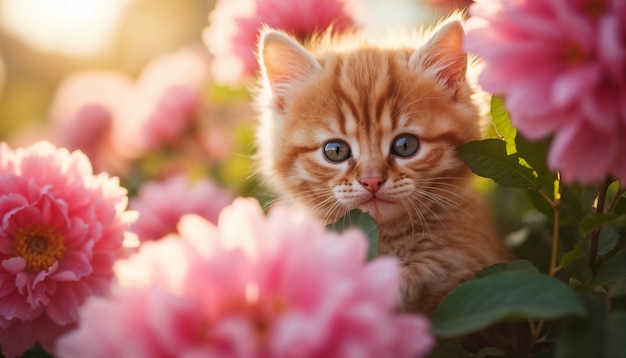 Free photo adorable portrait of pet surrounded by flowers