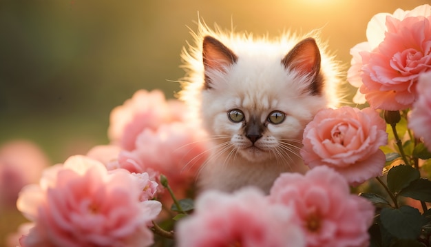 Free photo adorable portrait of pet surrounded by flowers