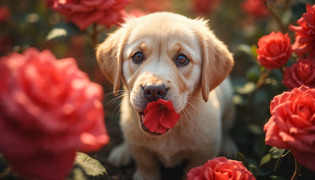 Free Photo adorable portrait of pet surrounded by flowers