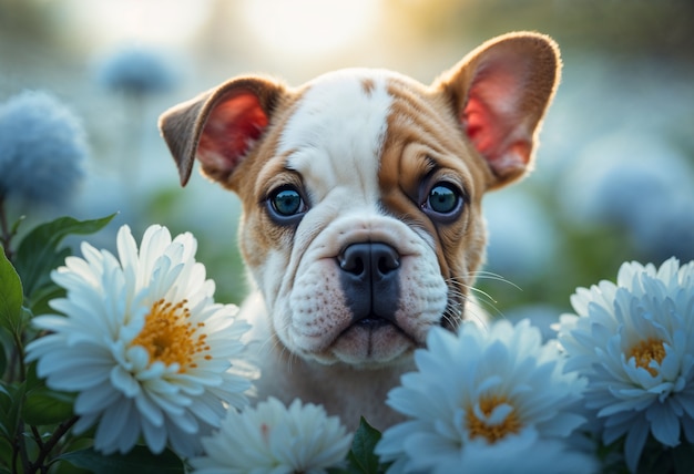 Free photo adorable portrait of pet surrounded by flowers