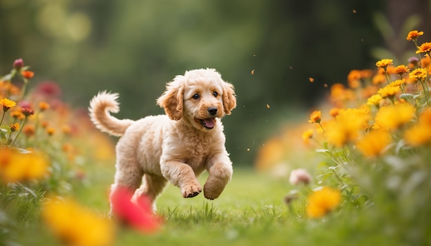 Free photo adorable portrait of pet surrounded by flowers