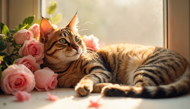 Free photo adorable portrait of pet surrounded by flowers