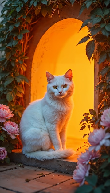 Free Photo adorable portrait of pet surrounded by flowers