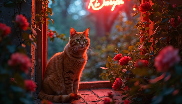 Free photo adorable portrait of pet surrounded by flowers