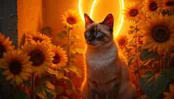 Free photo adorable portrait of pet surrounded by flowers