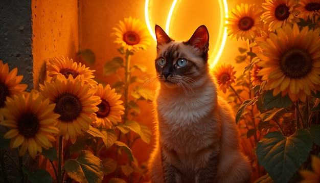 Free Photo adorable portrait of pet surrounded by flowers