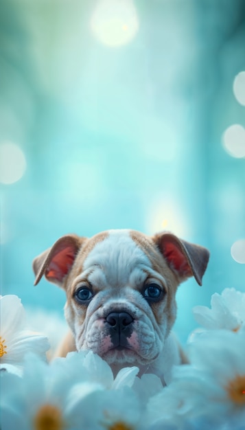 Free photo adorable portrait of pet surrounded by flowers