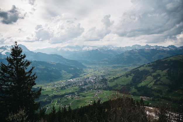 Free photo adorable swiss village from above view