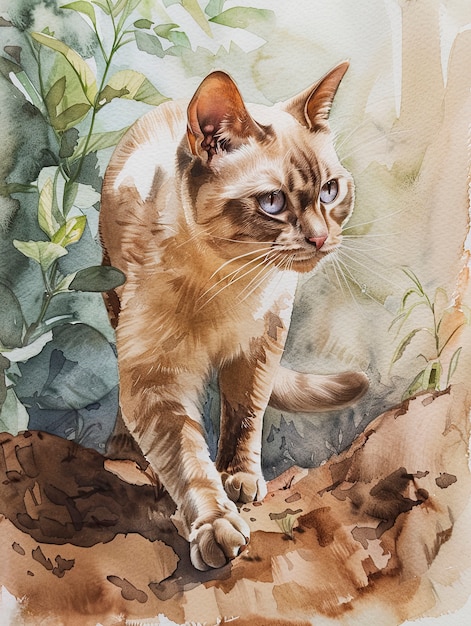 Free photo adorable watercolor cat illustration