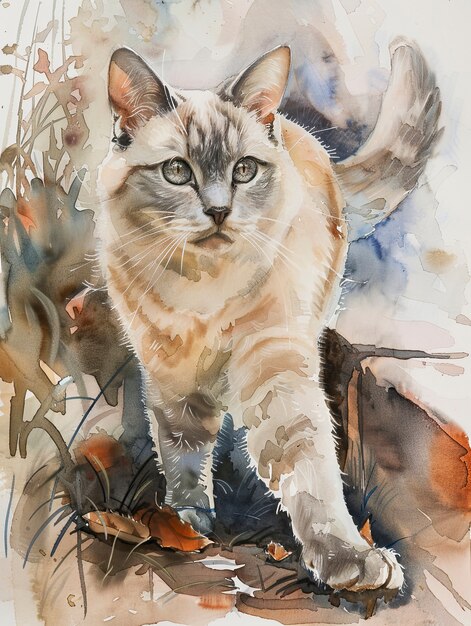 Adorable watercolor cat illustration