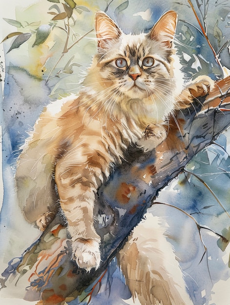 Free photo adorable watercolor cat illustration