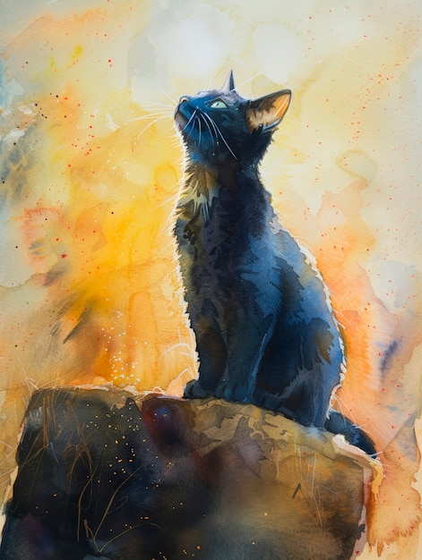 Free photo adorable watercolor cat illustration