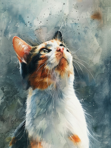 Free photo adorable watercolor cat illustration