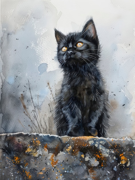 Free photo adorable watercolor cat illustration