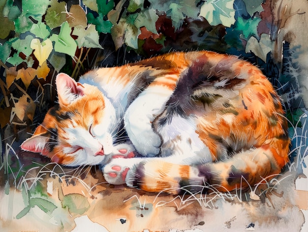 Free photo adorable watercolor cat illustration