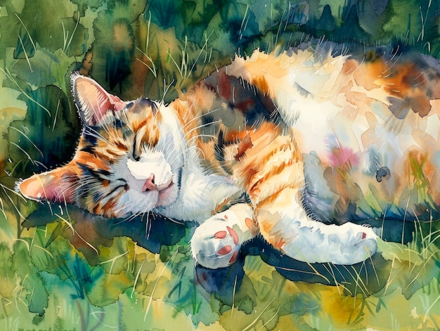 Free photo adorable watercolor cat illustration