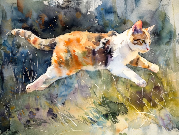 Free photo adorable watercolor cat illustration