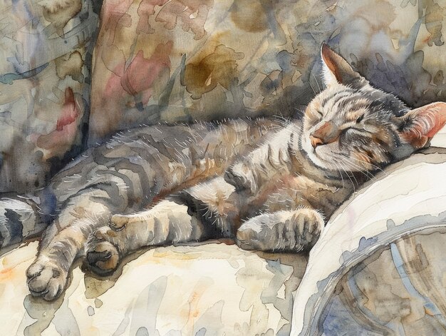 Free photo adorable watercolor cat illustration