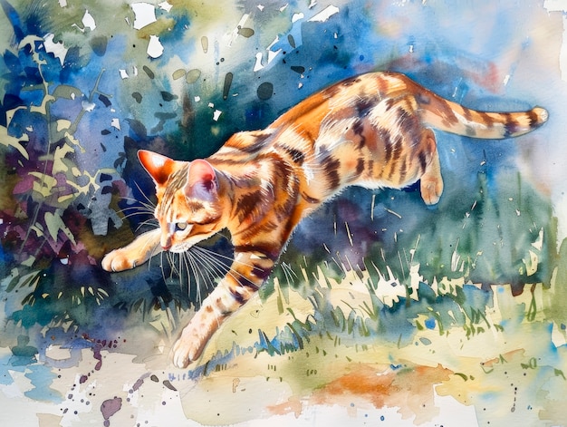 Free photo adorable watercolor cat illustration