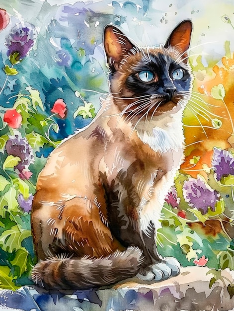 Free photo adorable watercolor cat illustration