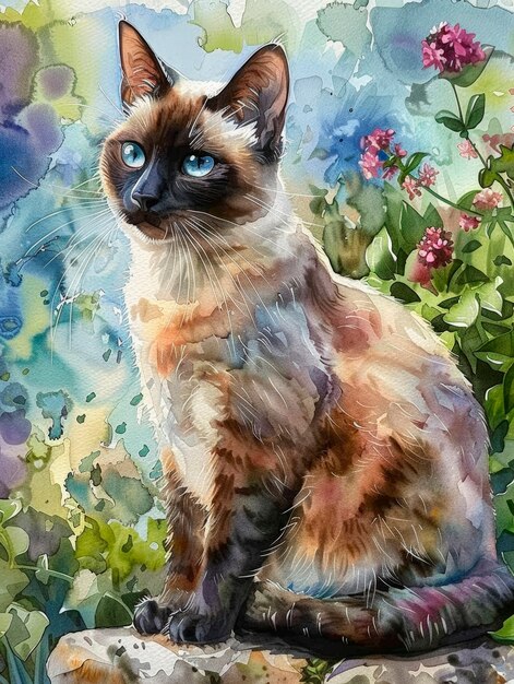 Adorable watercolor cat illustration