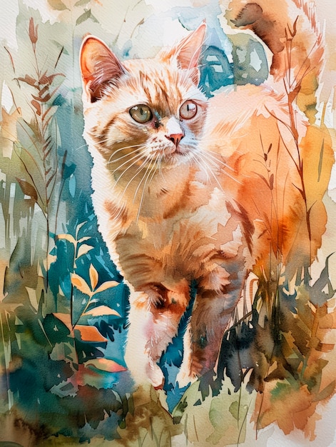 Free photo adorable watercolor cat illustration