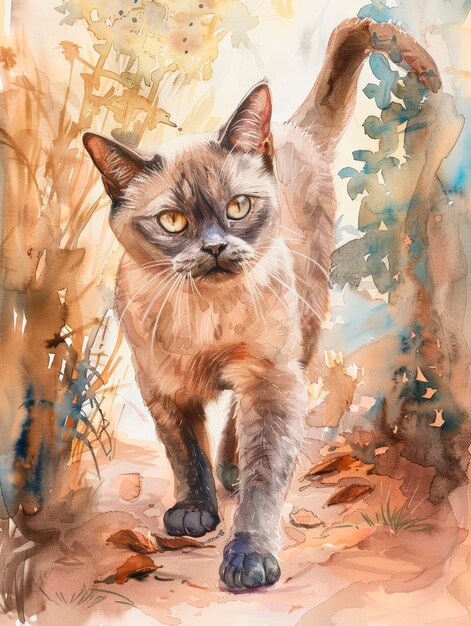 Adorable watercolor cat illustration