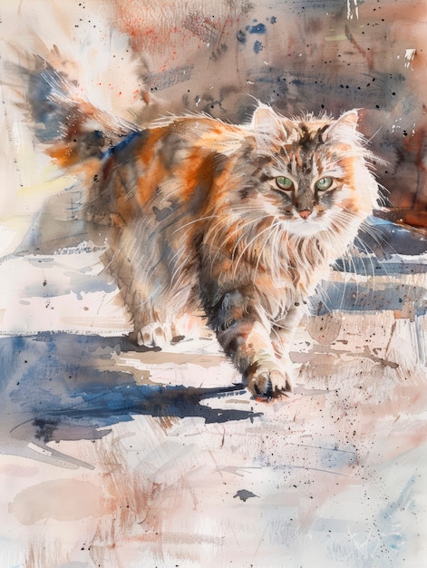 Free photo adorable watercolor cat illustration