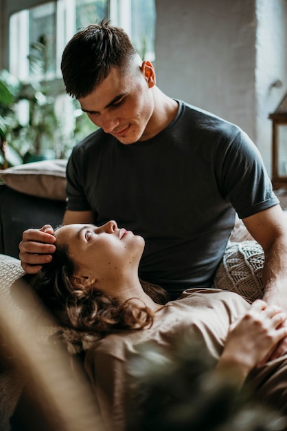 Free photo adorable young couple in love