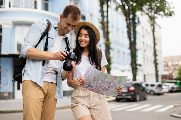 Adorable young couple travelling together