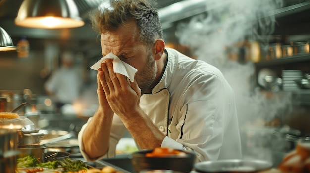 Free photo adult blowing their snot in a tissue