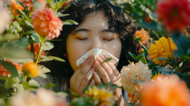 Free photo adult blowing their snot in a tissue