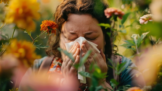 Free photo adult blowing their snot in a tissue