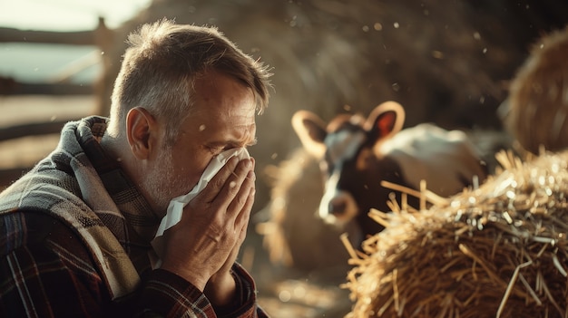 Free photo adult blowing their snot in a tissue