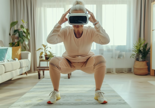 Free photo adult doing fitness through virtual reality