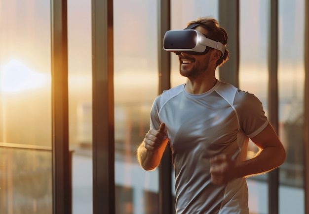 Free photo adult doing fitness through virtual reality